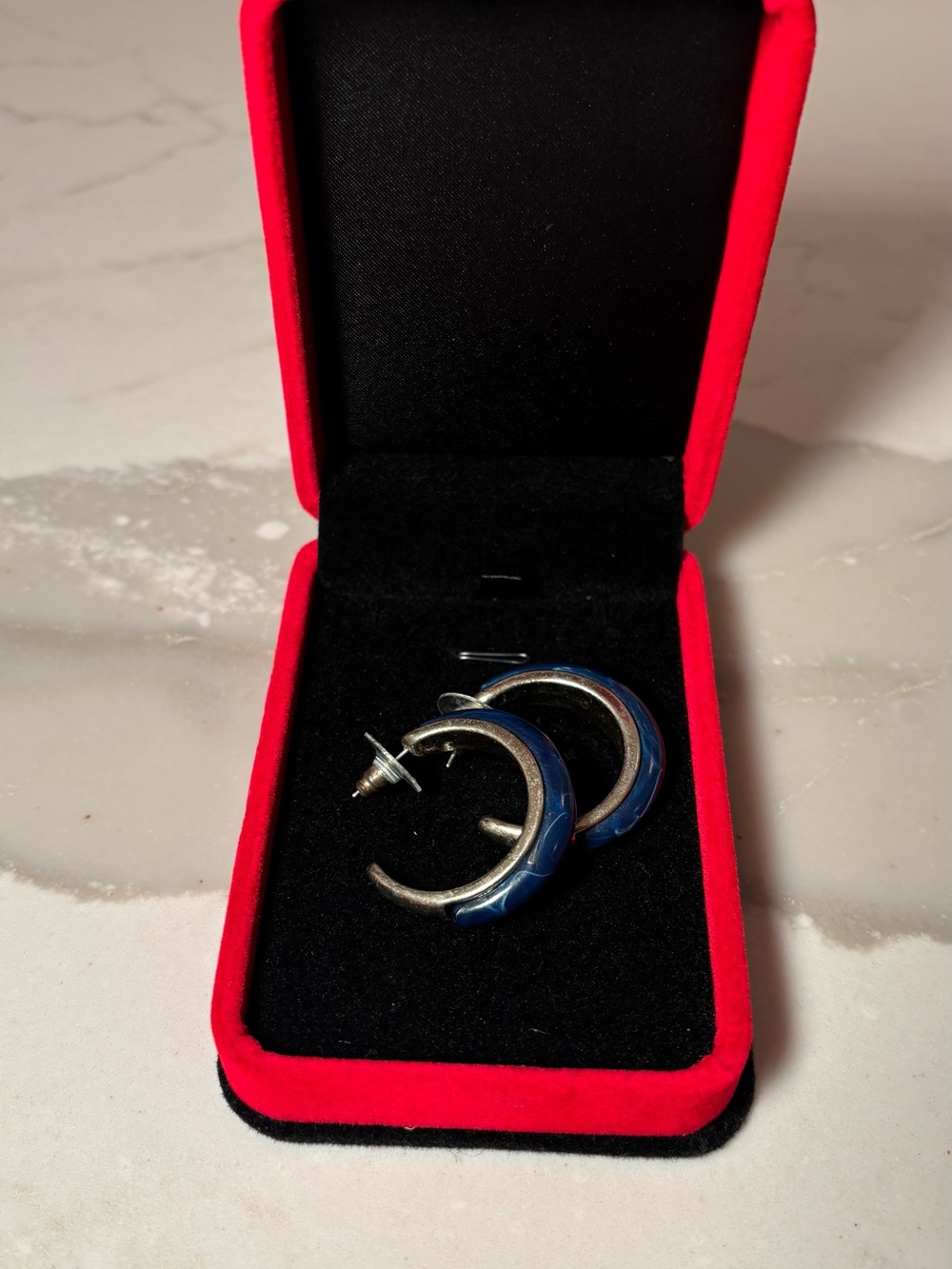 Blue Crescent Hoop Earrings - Women's Jewelry